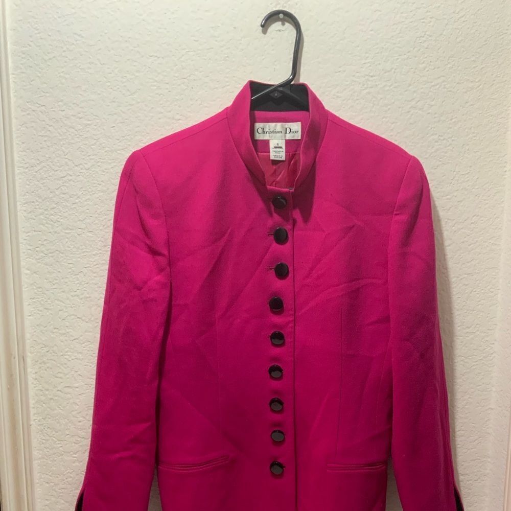 Christian DIOR  Blazer Coat Vintage Designer USA 100% Pure Wool Size 6 Pink